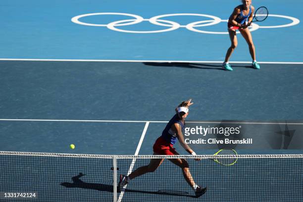 Barbora Krejcikova of Team Czech Republic and Katerina Siniakova of Team Czech Republic play Belinda Bencic of Team Switzerland and Viktorija Golubic...