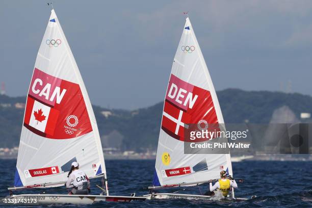Anne-Marie Rindom of Team Denmark competes on her way to winning the Women's Laser Radial class on day nine of the Tokyo 2020 Olympic Games at...