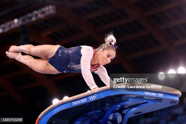 Mykayla Skinner of Team United States competes in the Women's Vault Final on day nine of the Tokyo 2020 Olympic Games at Ariake Gymnastics Centre on...