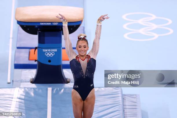 Mykayla Skinner of Team United States competes in the Women's Vault Final on day nine of the Tokyo 2020 Olympic Games at Ariake Gymnastics Centre on...