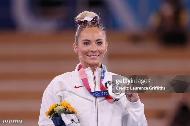 Mykayla Skinner of Team United States poses with the silver medal on the podium during the Women's Vault Final medal ceremony on day nine of the...