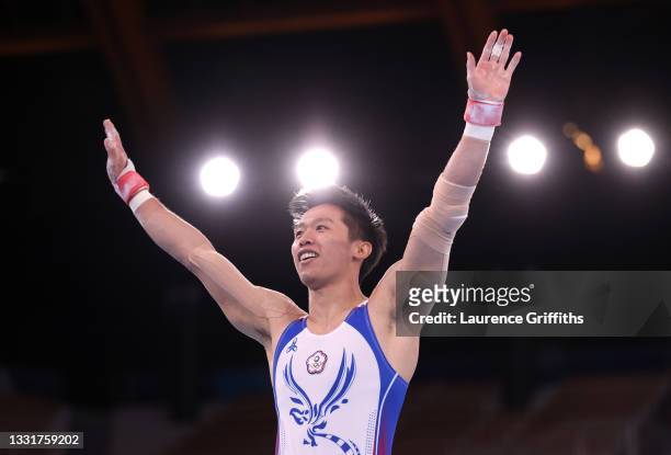 Chih Kai Lee of Team Chinese Taipei competes in the Men's Pommel Horse Final on day nine of the Tokyo 2020 Olympic Games at Ariake Gymnastics Centre...
