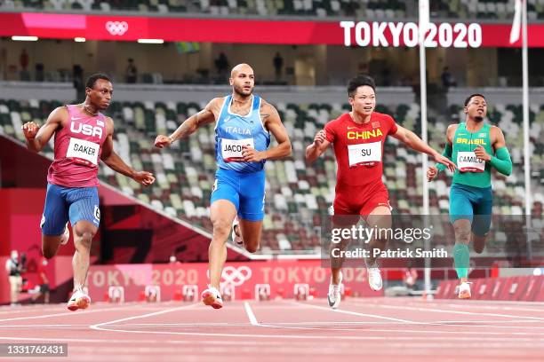 Bingtian Su of Team China wins his Men's 100m Semi-Final on day nine of the Tokyo 2020 Olympic Games at Olympic Stadium on August 01, 2021 in Tokyo,...