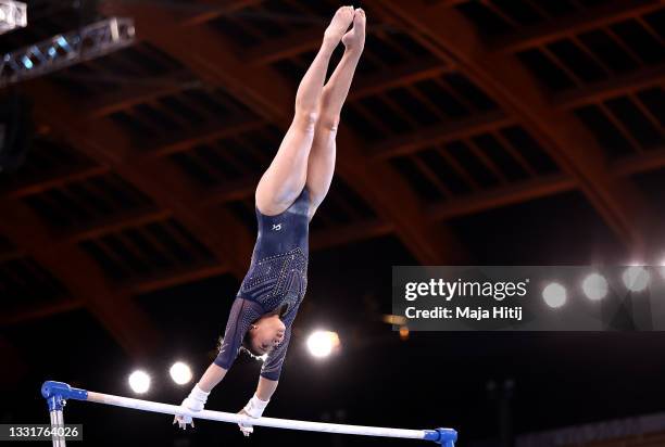Sunisa Lee of Team United States competes in the Women's Uneven Bars Final on day nine of the Tokyo 2020 Olympic Games at Ariake Gymnastics Centre on...
