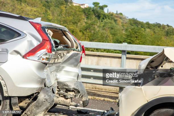 car trunk crashed due to accident - broken glass car stock pictures, royalty-free photos & images