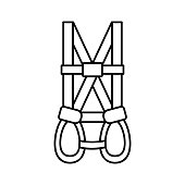 A full body harness line icon. Personal protection equipment. Height worker safety gear.