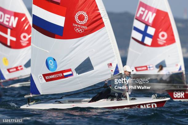 Marit Bouwmeester of Team Netherlands competes in the Women's Laser Radial class on day nine of the Tokyo 2020 Olympic Games at Enoshima Yacht...
