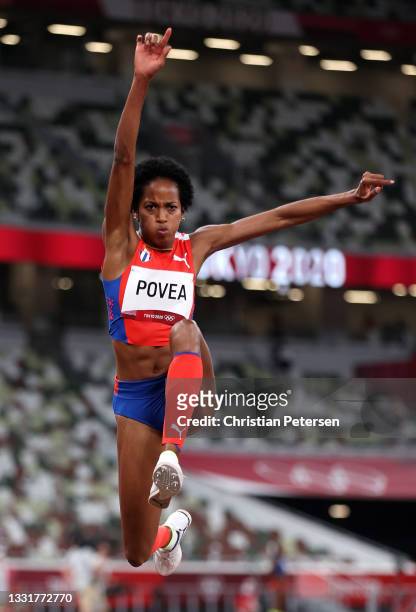 Liadagmis Povea of Team Cuba competes in the women's triple jump final on day nine of the Tokyo 2020 Olympic Games at Olympic Stadium on August 01,...