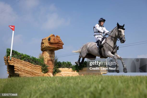 Oliver Townend of Team Great Britain riding Ballaghmor Class clears a jump during the Eventing Cross Country Team and Individual on day nine of the...