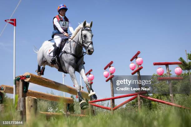 Janneke Boonzaaijer of Team Netherlands riding Champ de Tailleur clears a jump during the Eventing Cross Country Team and Individual on day nine of...