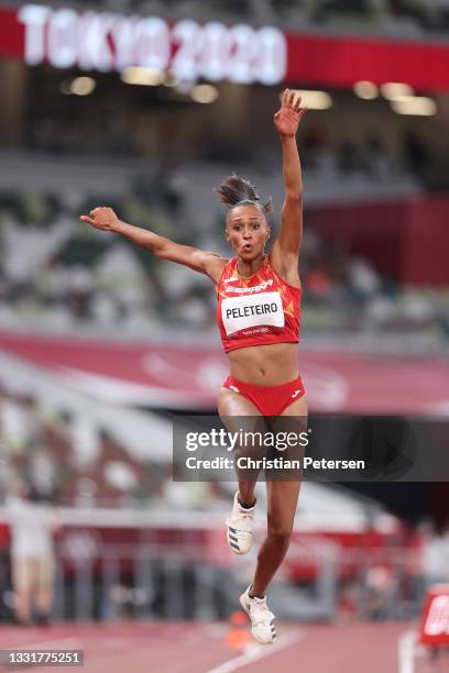 Ana Peleteiro of Team Spain competes in the Women's Triple Jump Final on day nine of the Tokyo 2020 Olympic Games at Olympic Stadium on August 01,...