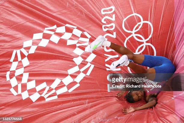 Juvaughn Harrison of Team United States competes in the Men's High Jump Final on day nine of the Tokyo 2020 Olympic Games at Olympic Stadium on...