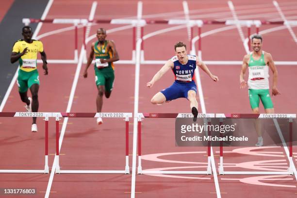 Karsten Warholm of Team Norway competes in the Men's 400m Hurdles Semi-Final on day nine of the Tokyo 2020 Olympic Games at Olympic Stadium on August...