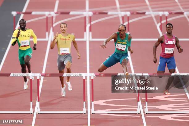 Alison dos Santos of Team Brazil leads his Men's 400m Hurdles Semi-Final field on day nine of the Tokyo 2020 Olympic Games at Olympic Stadium on...