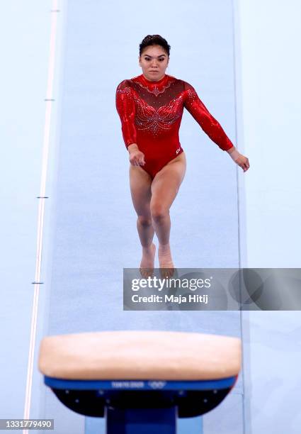 Alexa Moreno of Team Mexico competes in the Women's Vault Final on day nine of the Tokyo 2020 Olympic Games at Ariake Gymnastics Centre on August 01,...