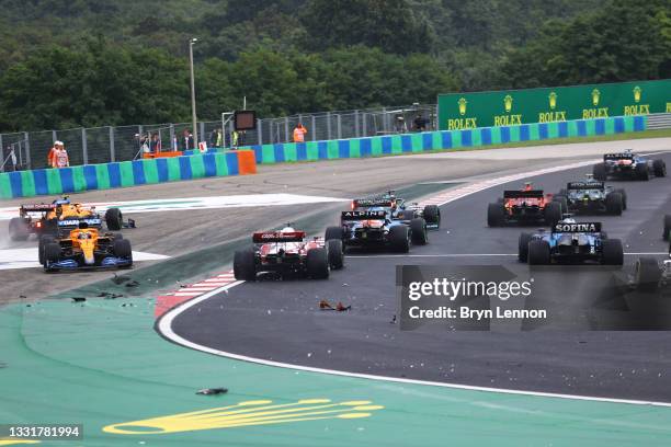 General view of the crash at the start during the F1 Grand Prix of Hungary at Hungaroring on August 01, 2021 in Budapest, Hungary.