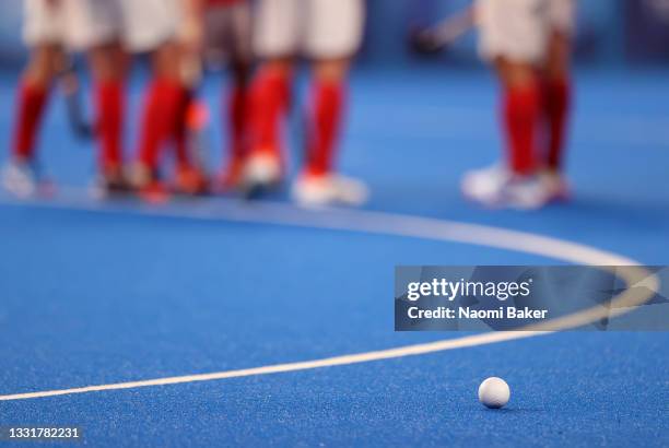 Detail view of a match ball during the Men's Quarterfinal match between India and Great Britain on day nine of the Tokyo 2020 Olympic Games at Oi...