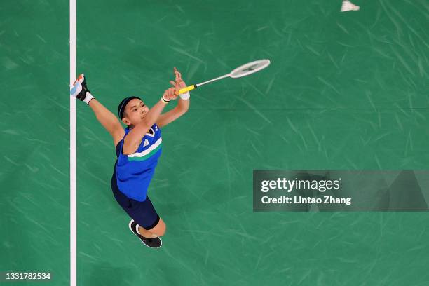 Tai Tzu-Ying of Team Chinese Taipei competes against Chen Yu Fei of Team China during the Women’s Singles Gold Medal match on day nine of the Tokyo...