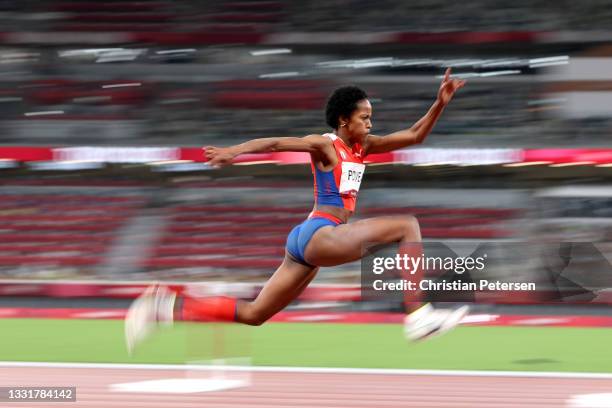 Liadagmis Povea of Team Cuba competes in the women's triple jump final on day nine of the Tokyo 2020 Olympic Games at Olympic Stadium on August 01,...