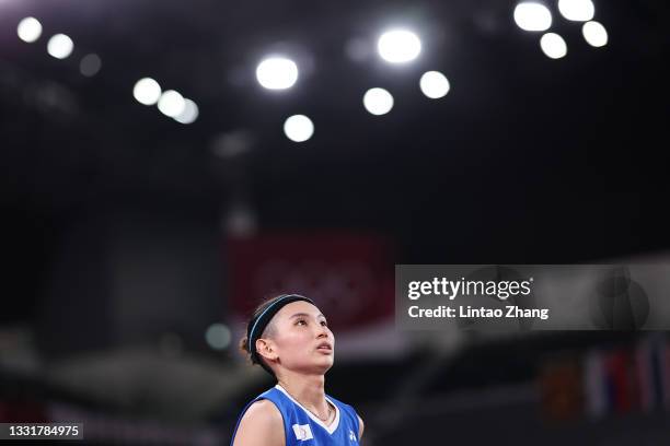 Tai Tzu-Ying of Team Chinese Taipei react as she competes against Chen Yu Fei of Team China during the Women’s Singles Gold Medal match on day nine...