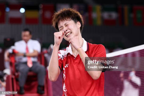 Chen Yu Fei of Team China celebrates as she wins against Tai Tzu-Ying of Team Chinese Taipei during the Women’s Singles Gold Medal match on day nine...