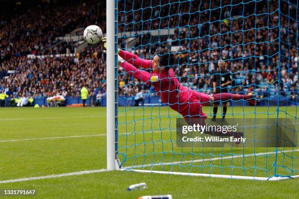 Lee Nicholls of Huddersfield Town saves a penalty during the Carabao Cup game between Sheffield Wednesday and Huddersfield Town at Hillsborough on...