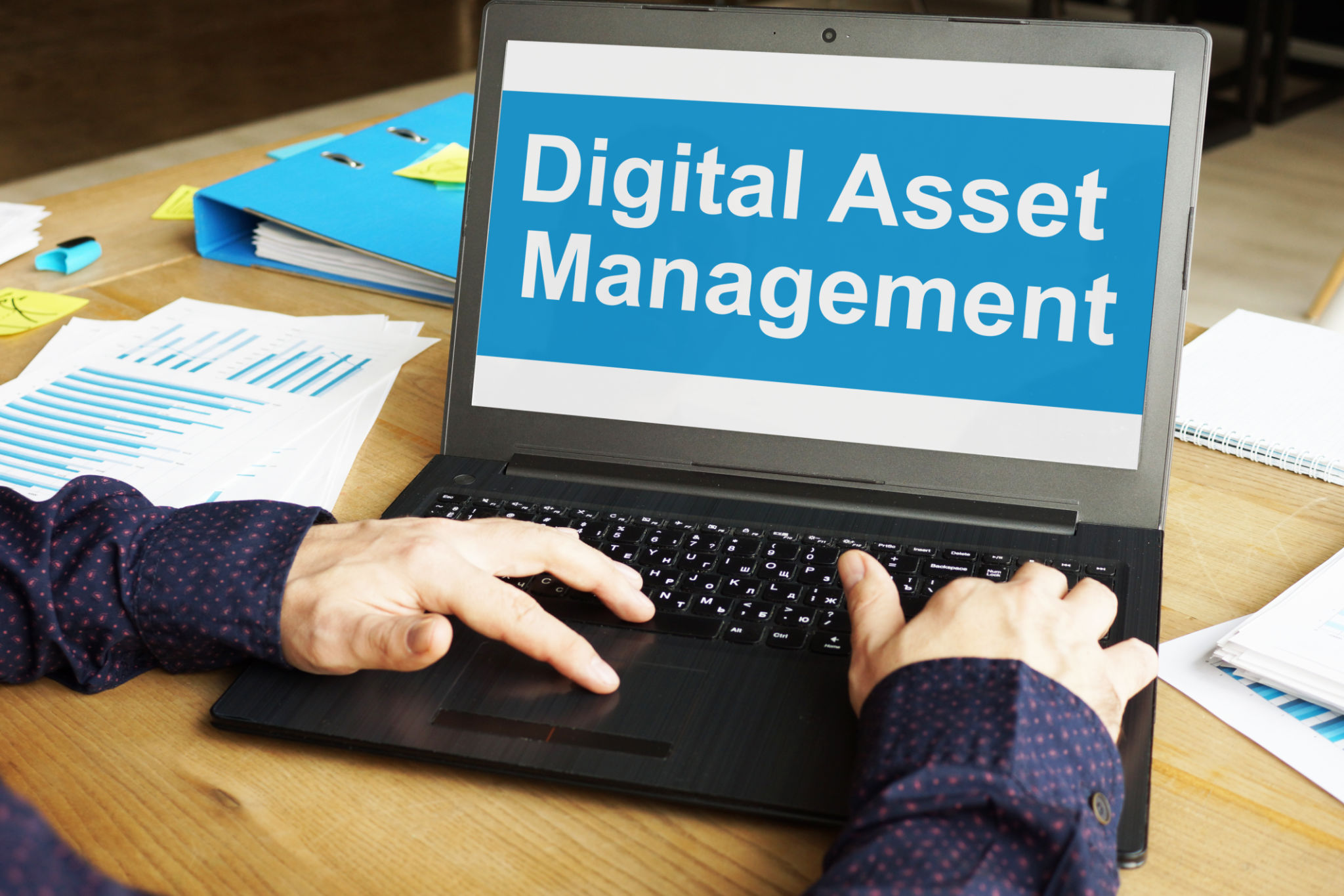 Digital asset management is shown on the business photo using the text Digital asset management is shown on the business photo using the text
