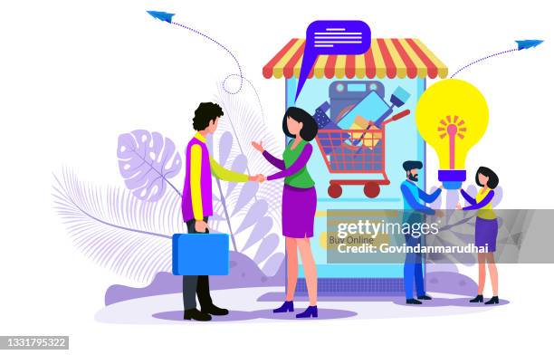 online shopping banner, mobile app templates, concept vector illustration - infographics business store stock illustrations