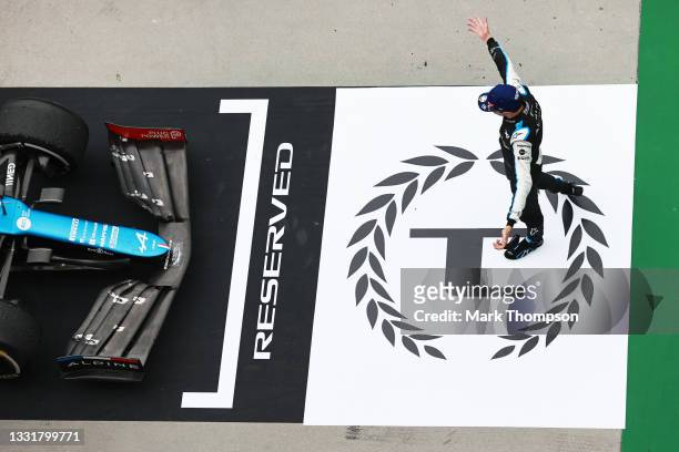 Race winner Esteban Ocon of France and Alpine F1 Team celebrates in parc ferme during the F1 Grand Prix of Hungary at Hungaroring on August 01, 2021...