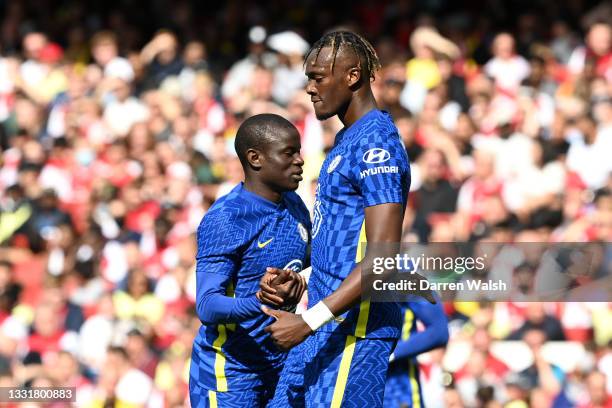 Tammy Abraham of Chelsea celebrates after scoring their side's second goal during the Pre-Season Friendly match between Arsenal and Chelsea at...