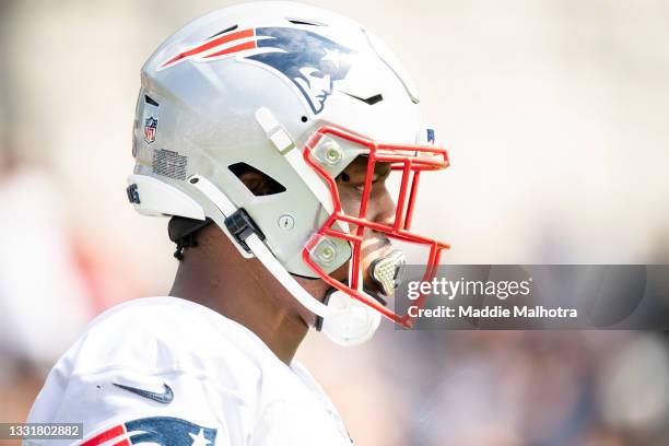 Keal Harry looks on during Training Camp at Gillette Stadium on July 30, 2021 in Foxborough, Massachusetts.