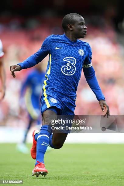 Golo Kante of Chelsea in action during the Pre-Season Friendly match between Arsenal and Chelsea at Emirates Stadium on August 01, 2021 in London,...