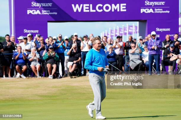 Paul Broadhurst of England in action during the final round of the Staysure PGA Championship at Formby Golf Club on August 01, 2021 in Formby,...