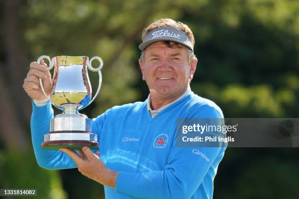 Paul Broadhurst of England poses with the trophy after the final round of the Staysure PGA Championship at Formby Golf Club on August 01, 2021 in...