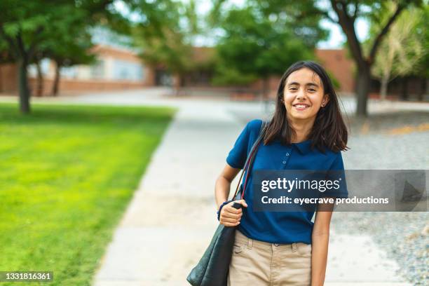 pre adolescent female student outdoors at school campus education photo series - route 13 stock pictures, royalty-free photos & images