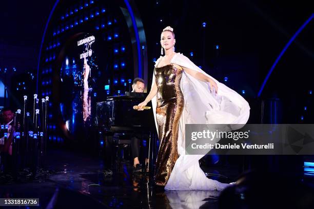 Katy Perry and John Legend perform during the LuisaViaRoma for Unicef event at La Certosa di San Giacomo on July 31, 2021 in Capri, Italy.