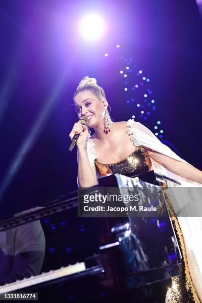 Katy Perry performs during the LuisaViaRoma for Unicef event at La Certosa di San Giacomo on July 31, 2021 in Capri, Italy.