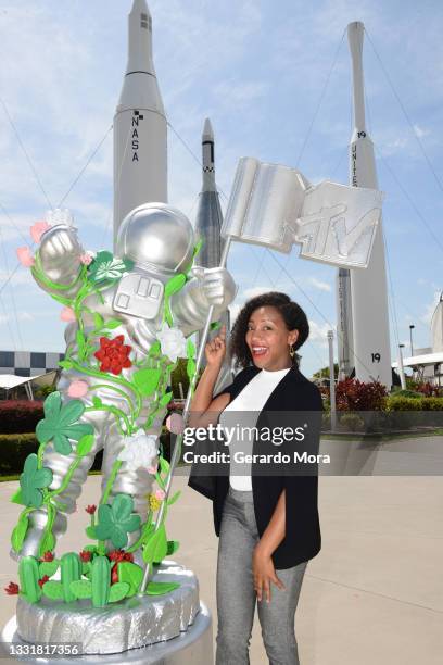 Dr. Moogega Cooper, Planetary Protection Lead, Mars 2020 Mission poses as MTV unveils special edition large-scale Moon Person at Kennedy Space Center...