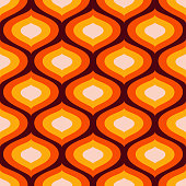 Funky Mod Century Modern Geometric Patten With Ogee Motifs. Groovy Sixties And Seventies Seamless Mod Vector Pattern.
