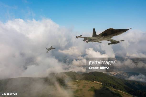 jet fighters flying over the clouds. - us air force stock pictures, royalty-free photos & images