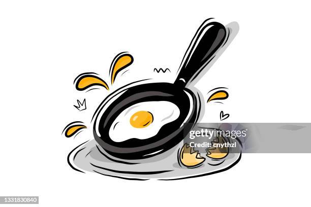 hand drawn sketch fried egg vector illustration - omelette stock illustrations