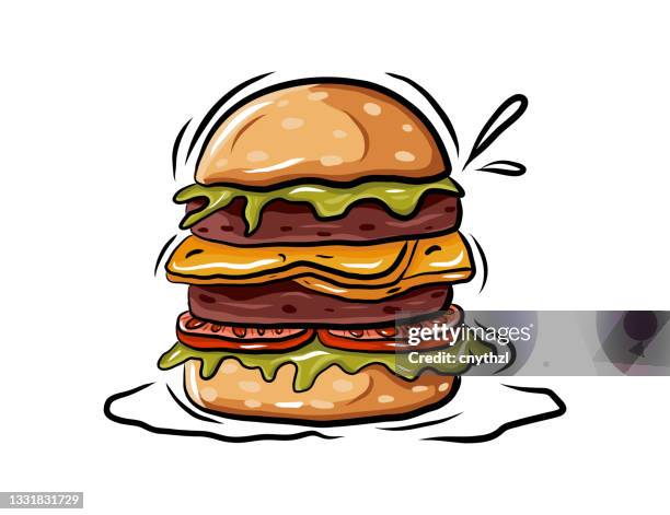 illustrations, cliparts, dessins animés et icônes de dessin à la main croquis hamburger vector illustration - food dessin animee