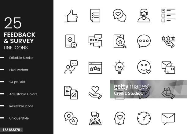 feedback line icons - customer support icon stock illustrations