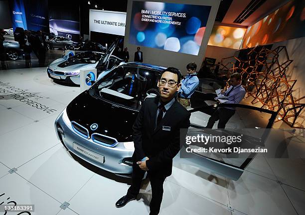 Richard Kim, lead exterior designer of the BMW i3 plug-in hybrid and i8 all-electric concept car, attends the Los Angeles Auto Show on November 17,...