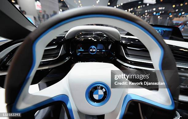 The BMW i8 plug-in hybrid all-electric concept car makes its North American debut at the Los Angeles Auto Show on November 17, 2011 in Los Angeles,...
