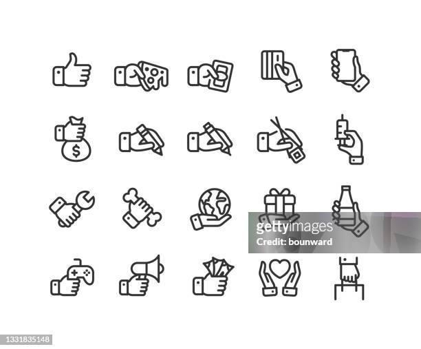 handhalteliniensymbole bearbeitbare kontur - menschlicher arm and freisteller stock-grafiken, -clipart, -cartoons und -symbole