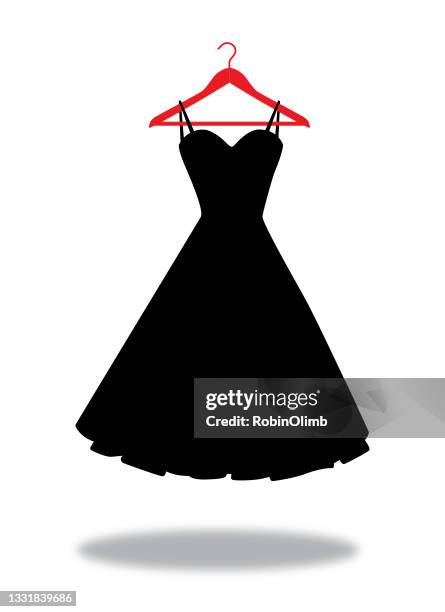 black dress on red hanger - dressing up stock illustrations