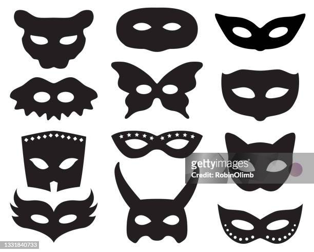 collection of black masks - fiesta stock illustrations
