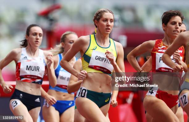 Georgia Griffith of Team Australia competes in round one of the Women's 1500m heats on day ten of the Tokyo 2020 Olympic Games at Olympic Stadium on...