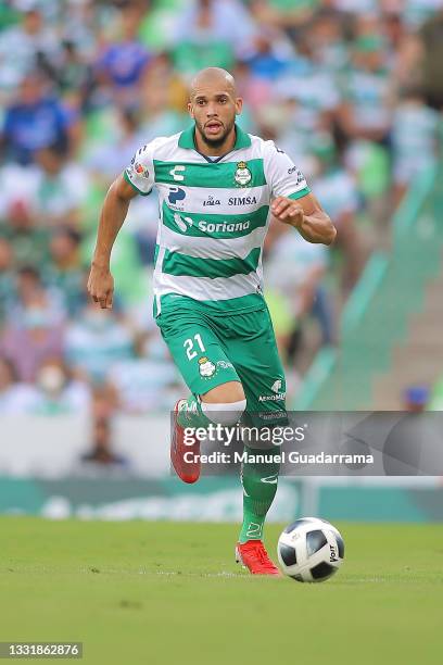 Matheus Doria of Santos controls the ball during the 2nd round match between Santos Laguna and Cruz Azul as part of the Torneo Grita Mexico A21 Liga...